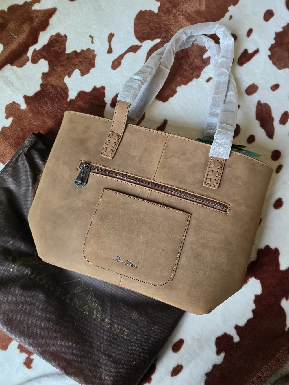 Montana West Real Leather Safety Travel Tote/Conceal Carry Cowhide NWT Dustbag